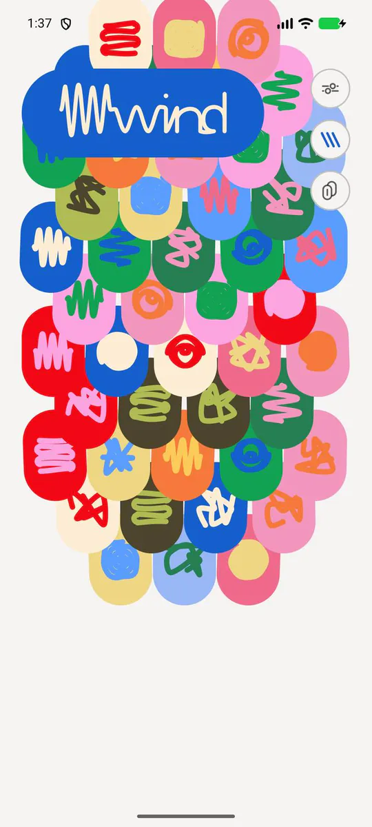 Unwind's home screen: a wall of scales in many colours,
                  each with a different line on it, under the Unwind
                  wordmark.
